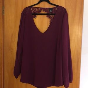 Burgundy lace back blouse